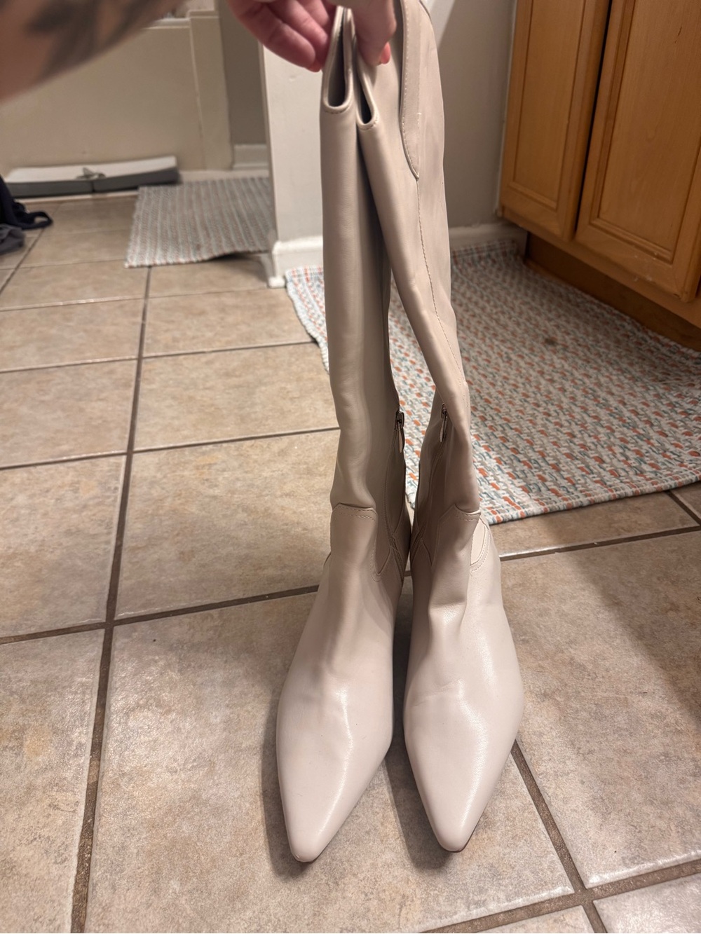 Steven By Steve Madden Tall Pointed Toe Knee-High Boots in Light Cream